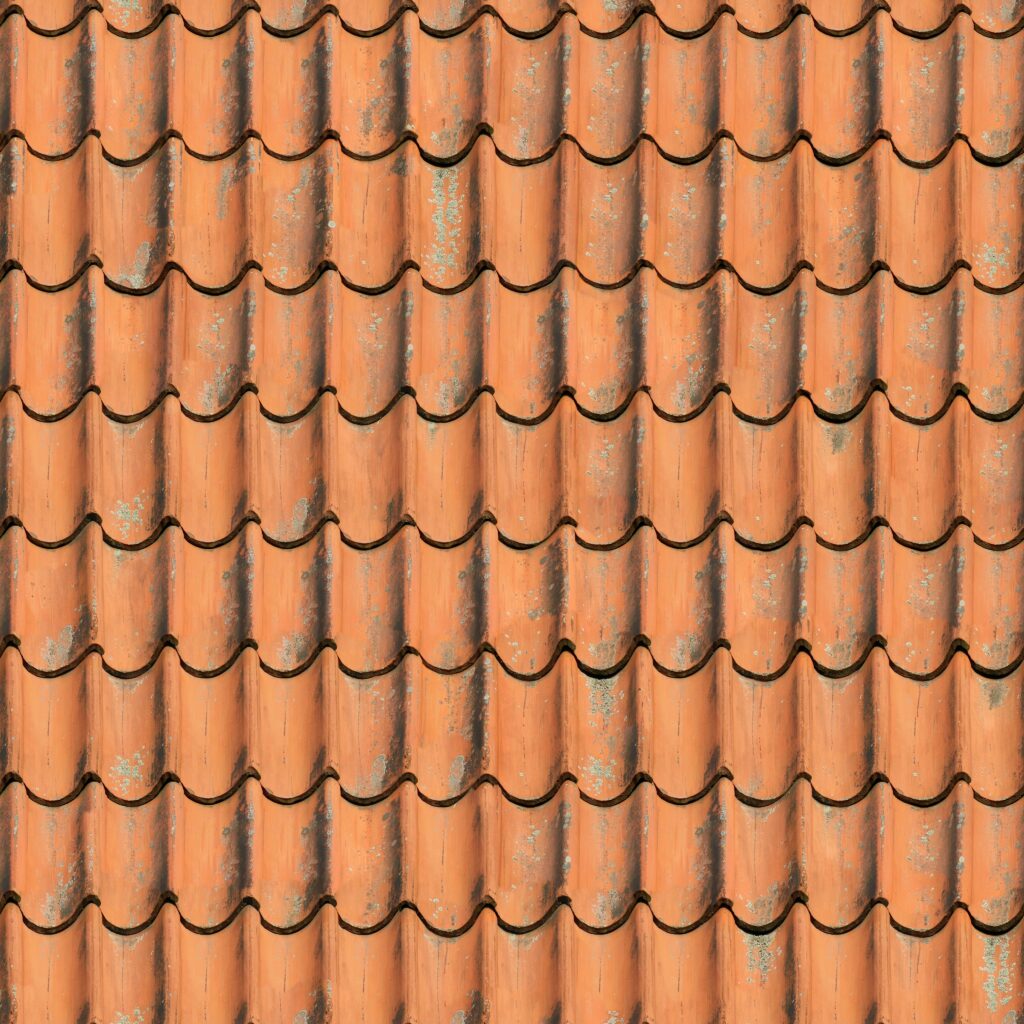 Detailed view of classic terracotta roof tiles showcasing weathered texture and natural pattern.